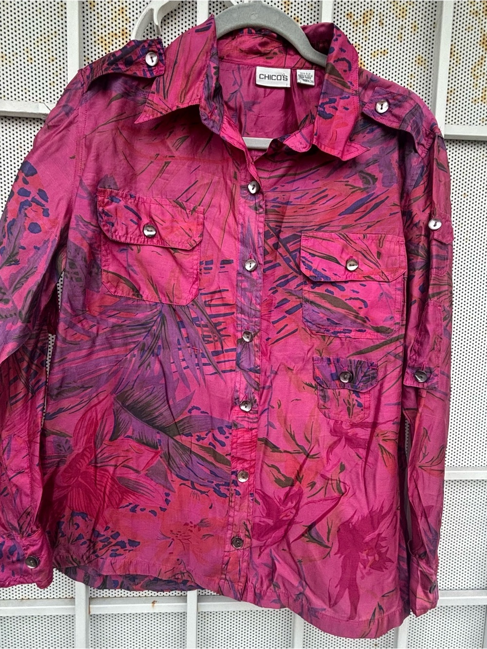 Chico's Magenta Floral-Print Button Shirt